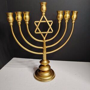 Hannukah Menorah With Star of David Rustic Gold Color